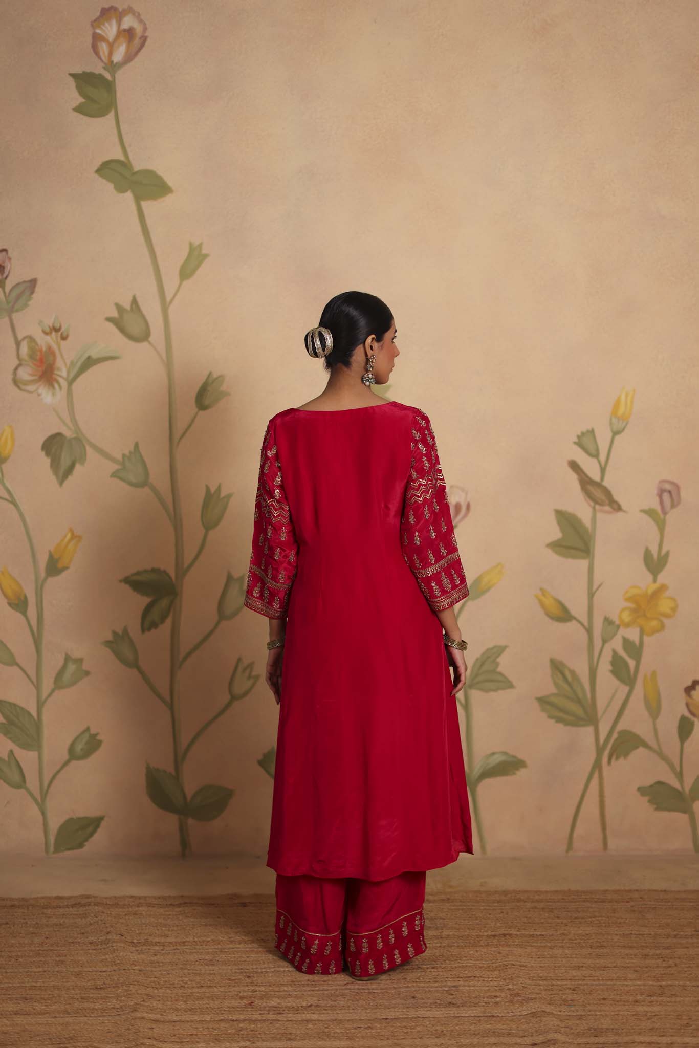 Layla silk kurta set (Fuchsia)