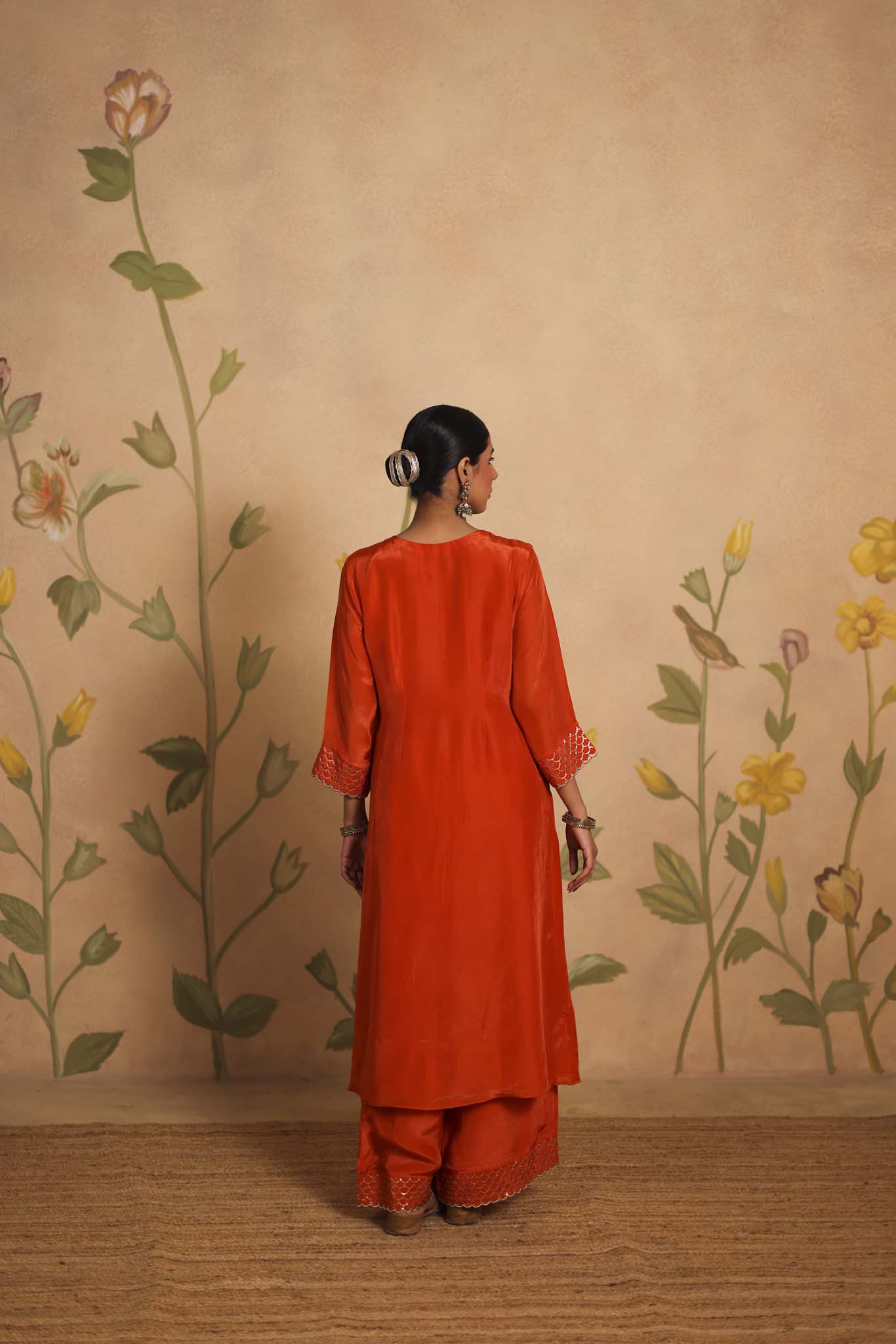 Sheesh silk kurta set (Burnt Orange)