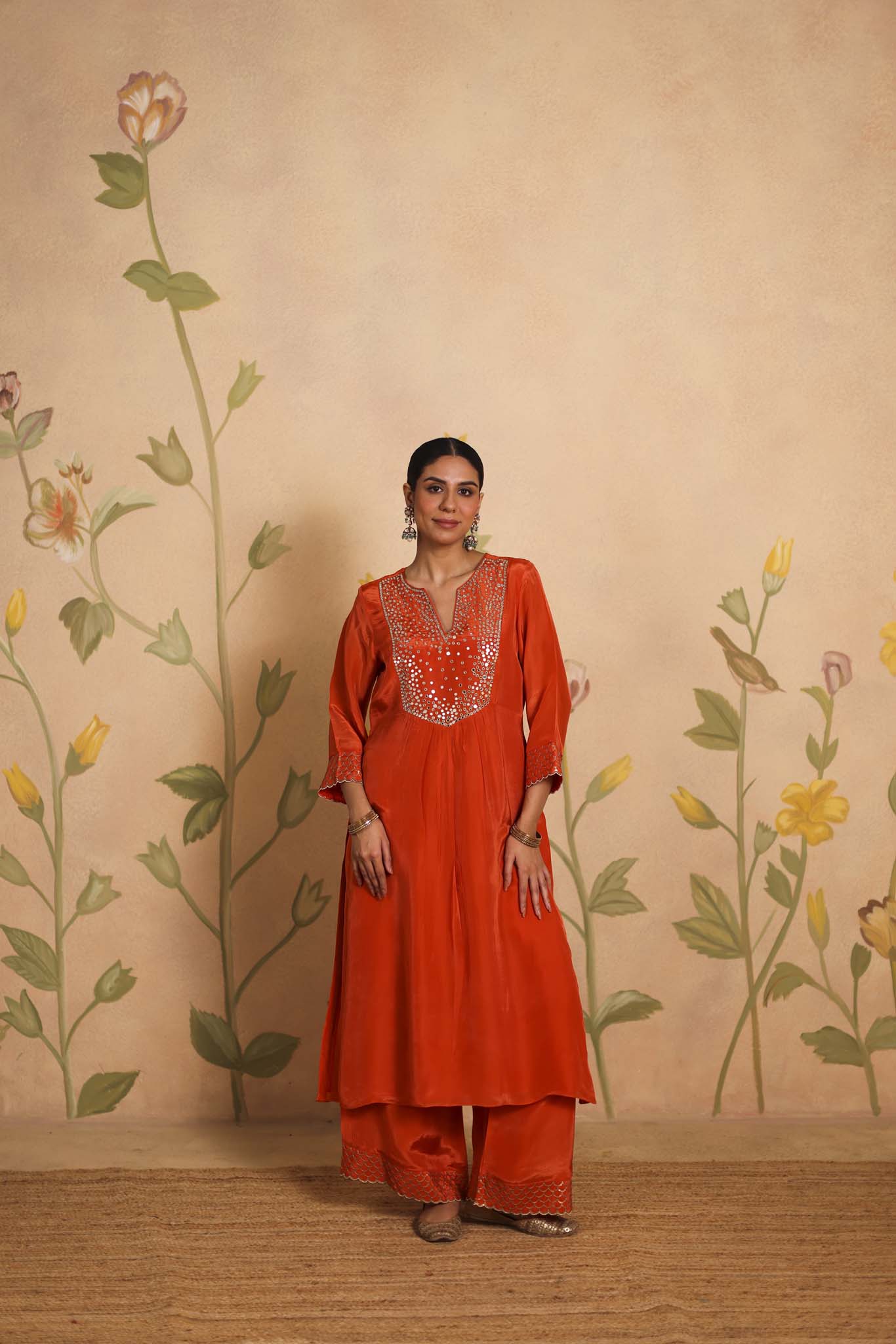 Sheesh silk kurta set (Burnt Orange)