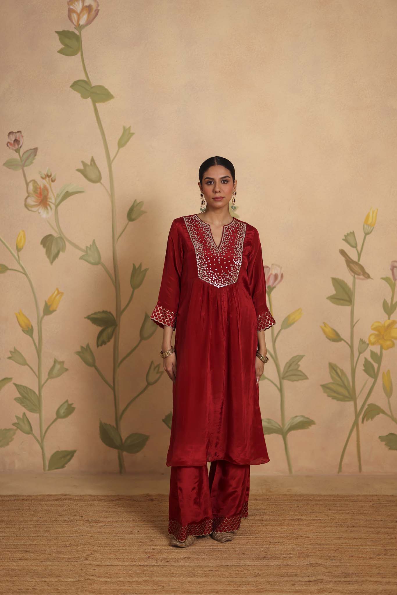 Sheesh silk kurta set (Maroon)