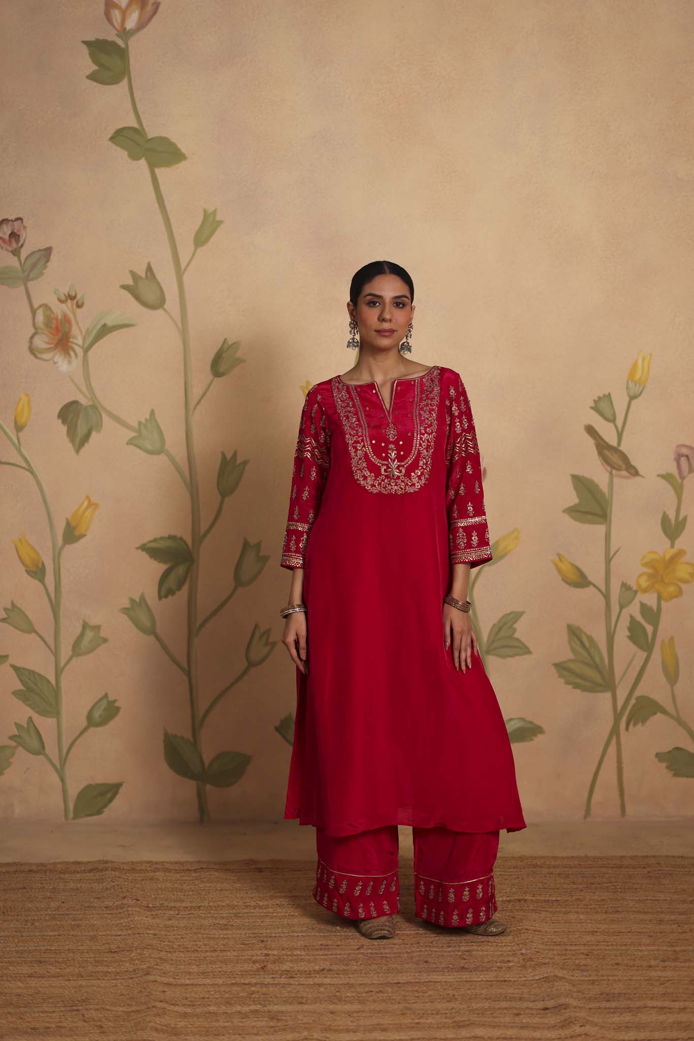 Layla silk kurta set (Fuchsia)
