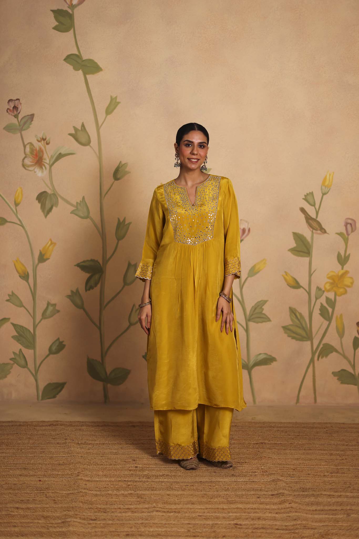Sheesh silk kurta set (Ochre Yellow)