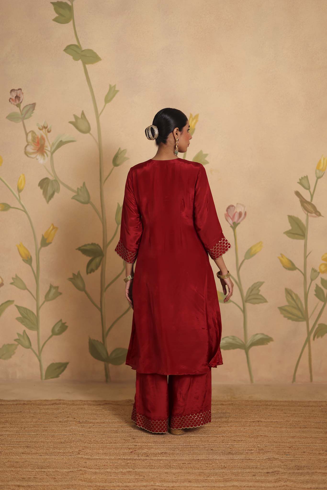 Sheesh silk kurta set (Maroon)