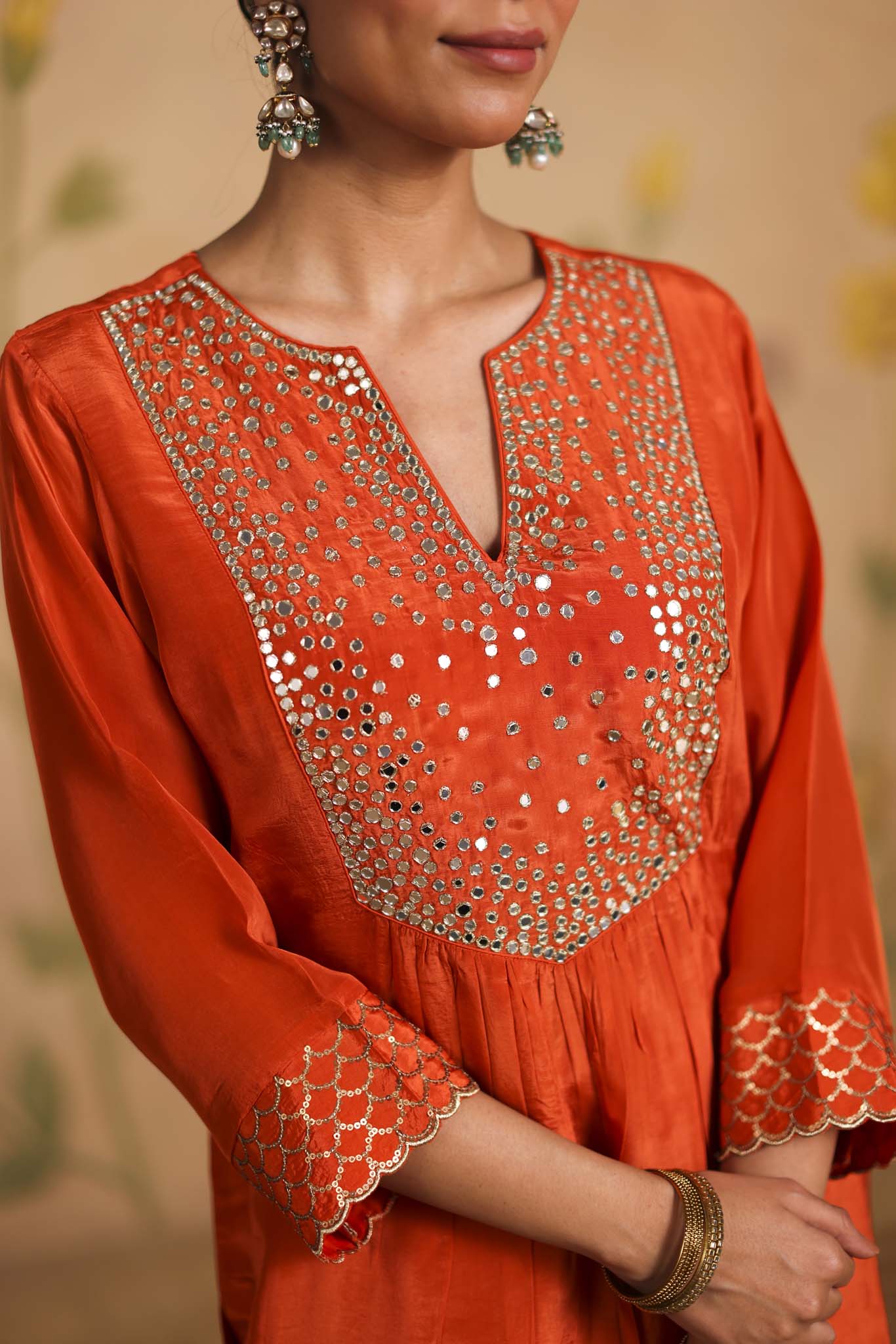 Sheesh silk kurta set (Burnt Orange)