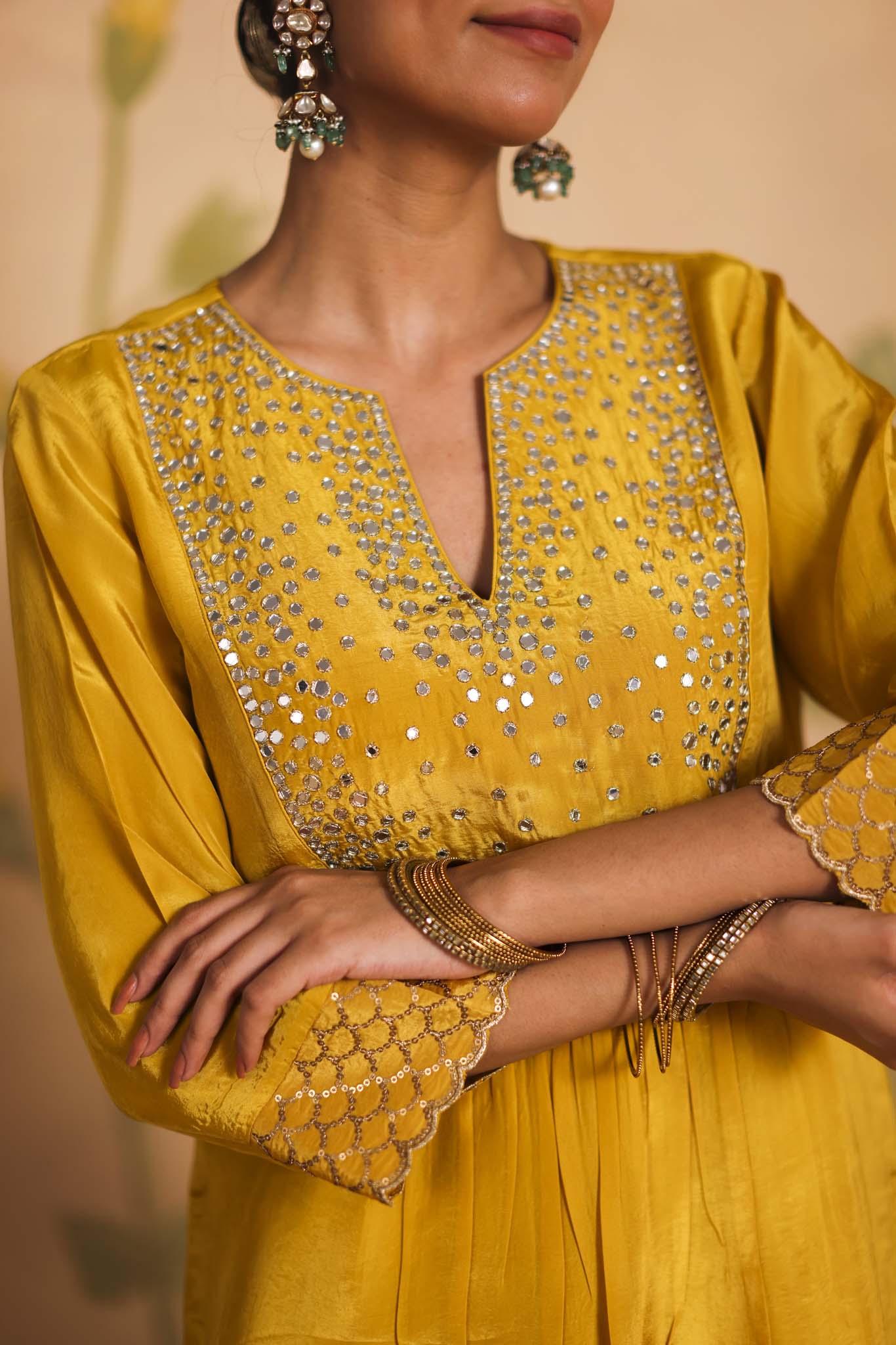 Sheesh silk kurta set (Ochre Yellow)