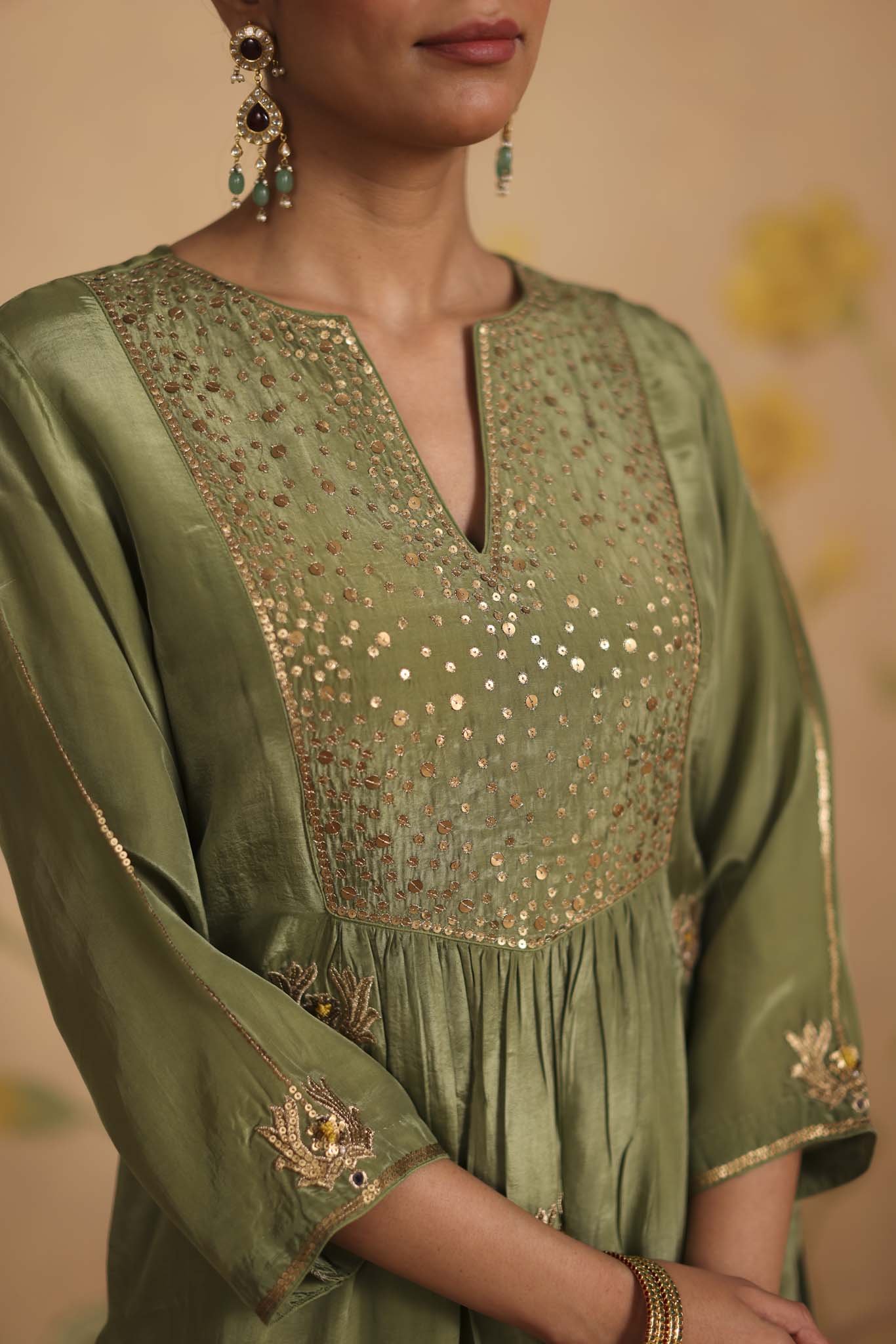 Kamla silk kurta set (Sage green)