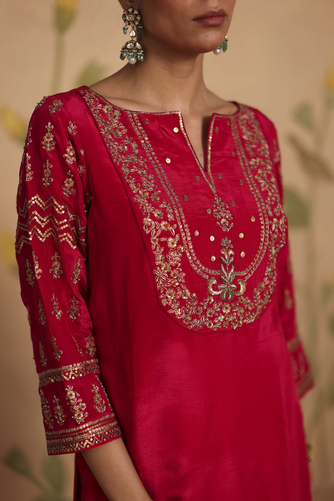 Layla silk kurta set (Fuchsia)