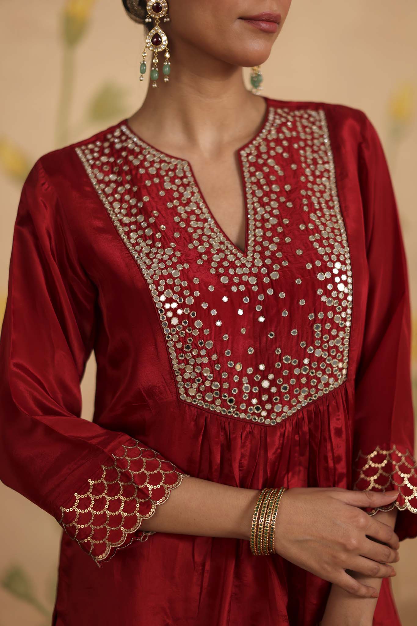 Sheesh silk kurta set (Maroon)