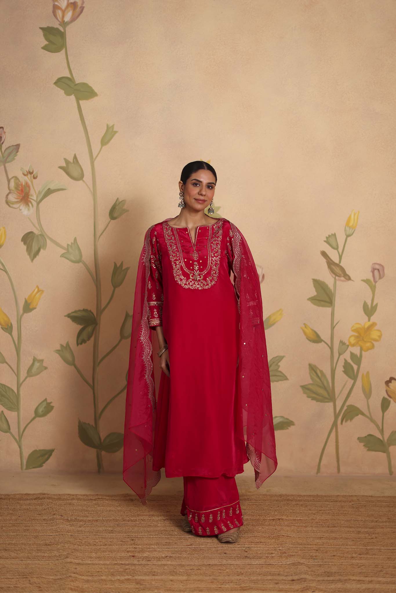 Layla silk kurta set (Fuchsia)