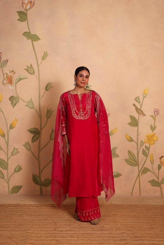 Layla silk kurta set (Fuchsia)