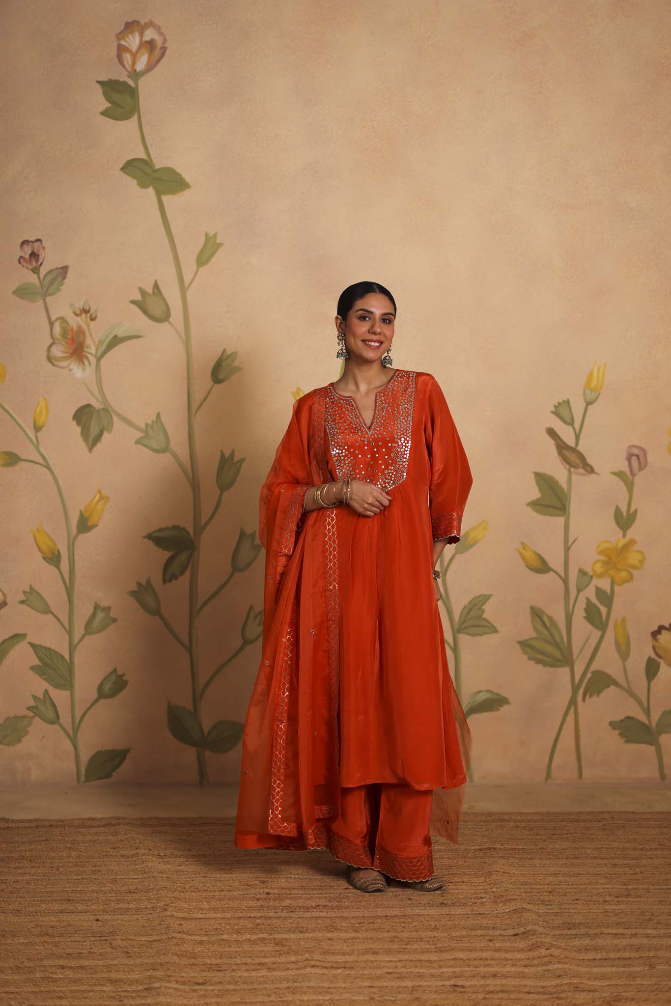 Sheesh silk kurta set (Burnt Orange)