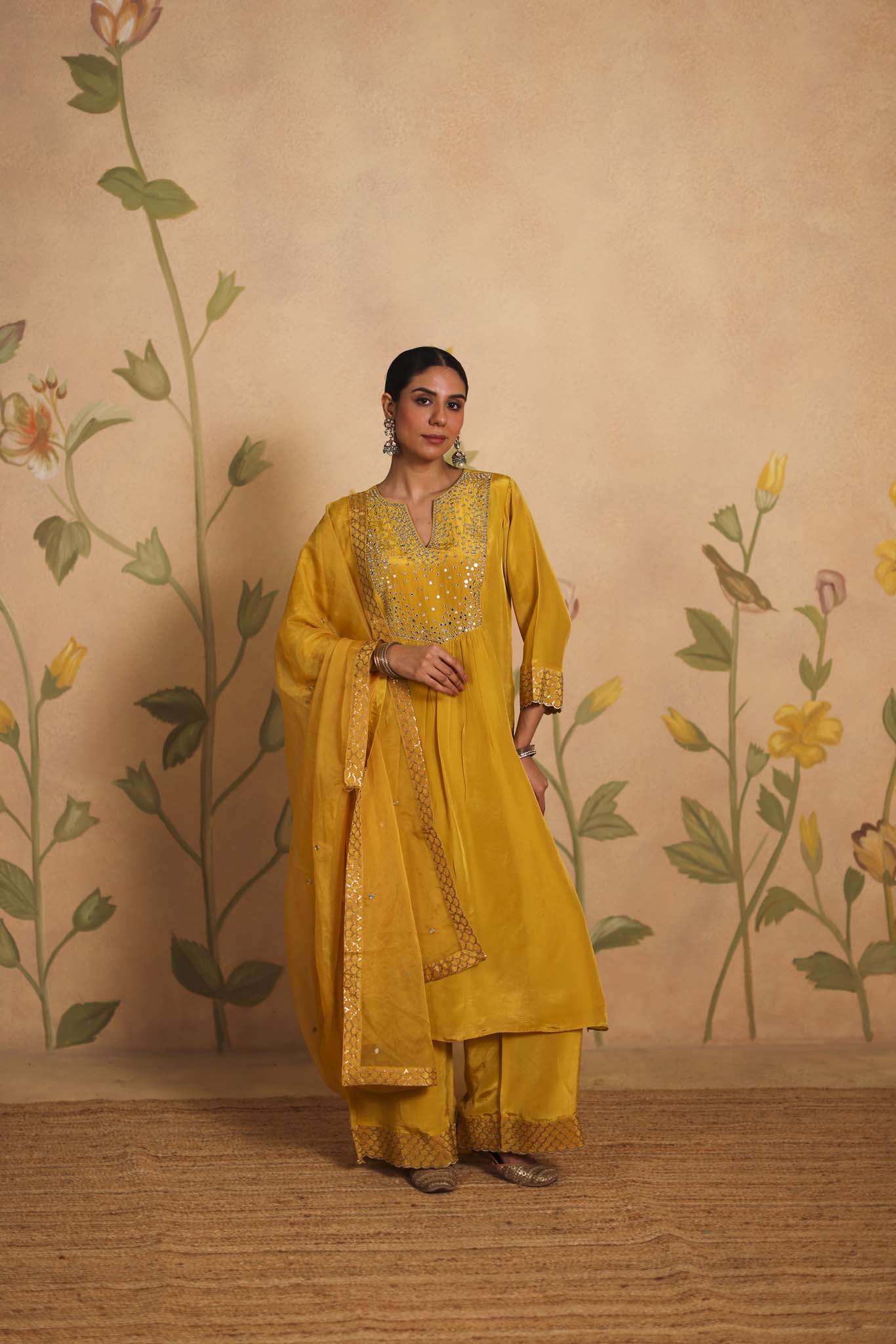 Sheesh silk kurta set (Ochre Yellow)