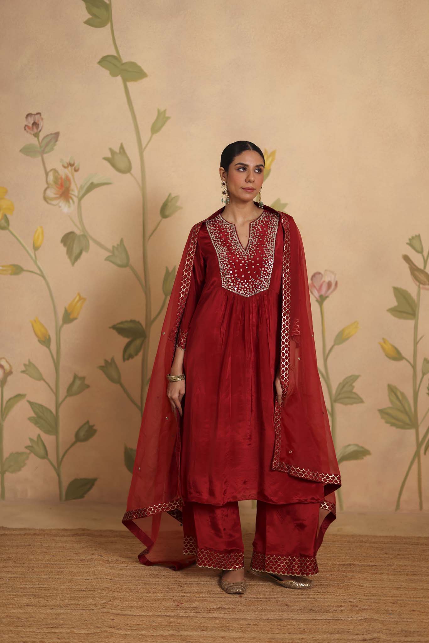 Sheesh silk kurta set (Maroon)