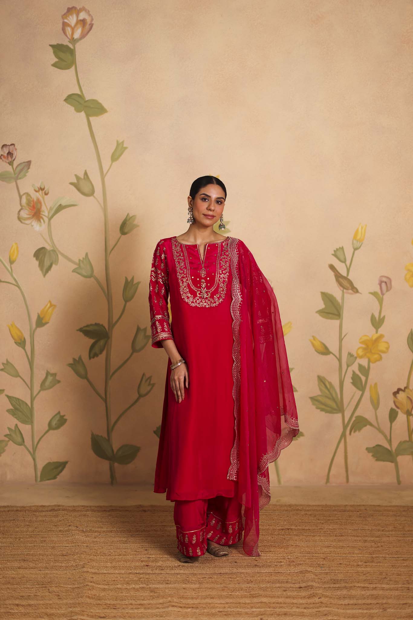 Layla silk kurta set (Fuchsia)