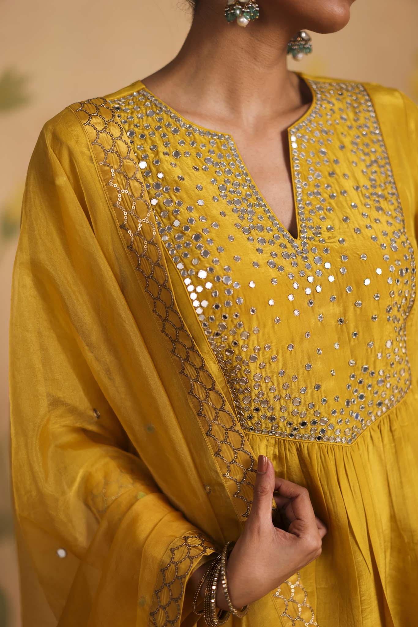 Sheesh silk kurta set (Ochre Yellow)