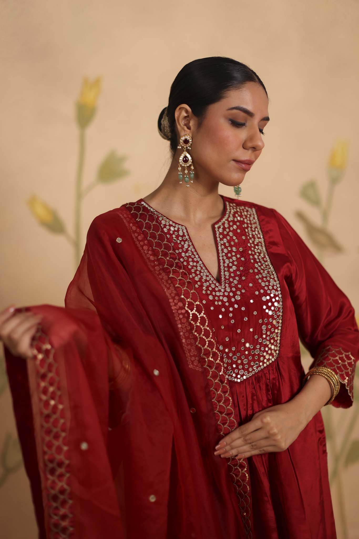 Sheesh silk kurta set (Maroon)
