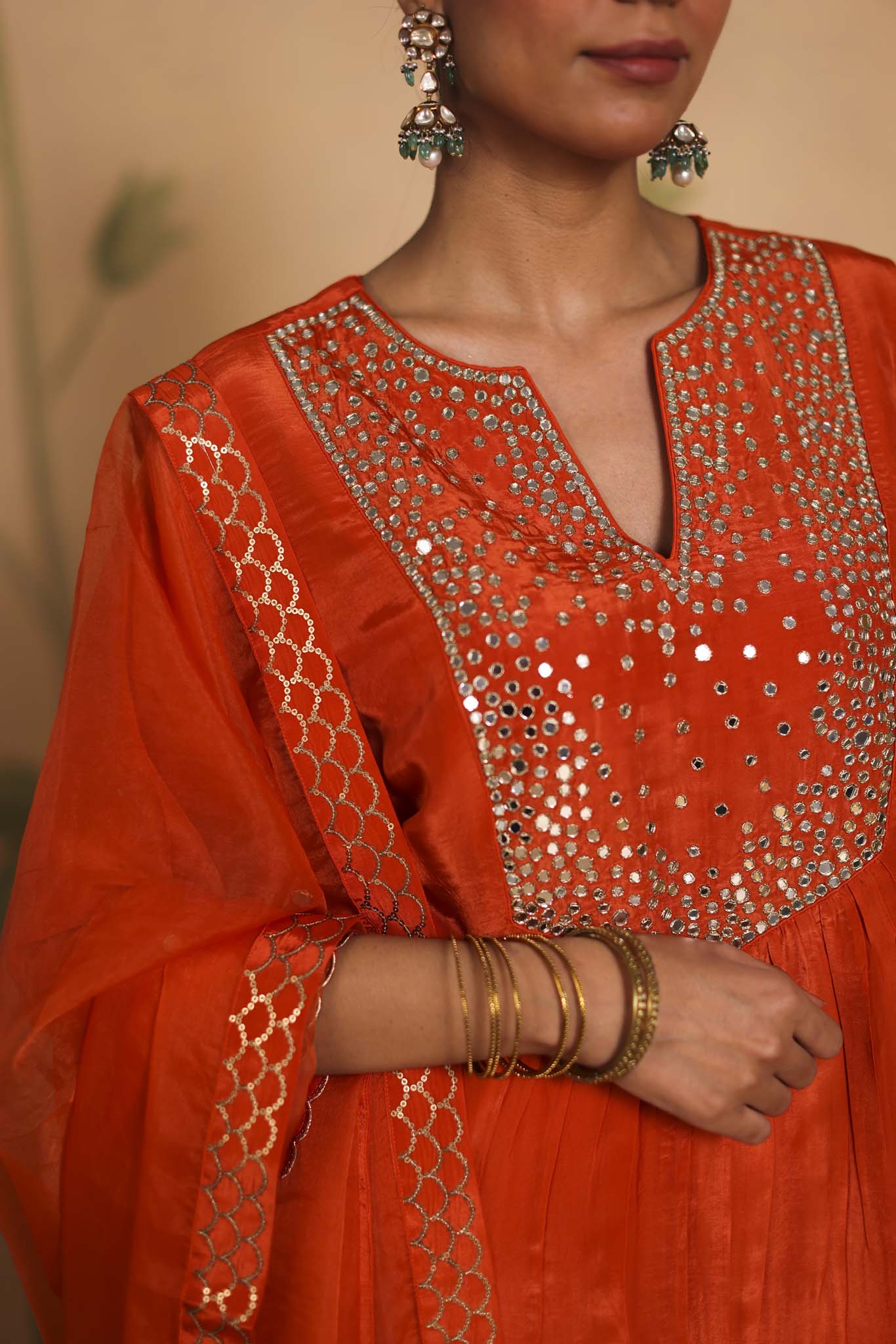 Sheesh silk kurta set (Burnt Orange)